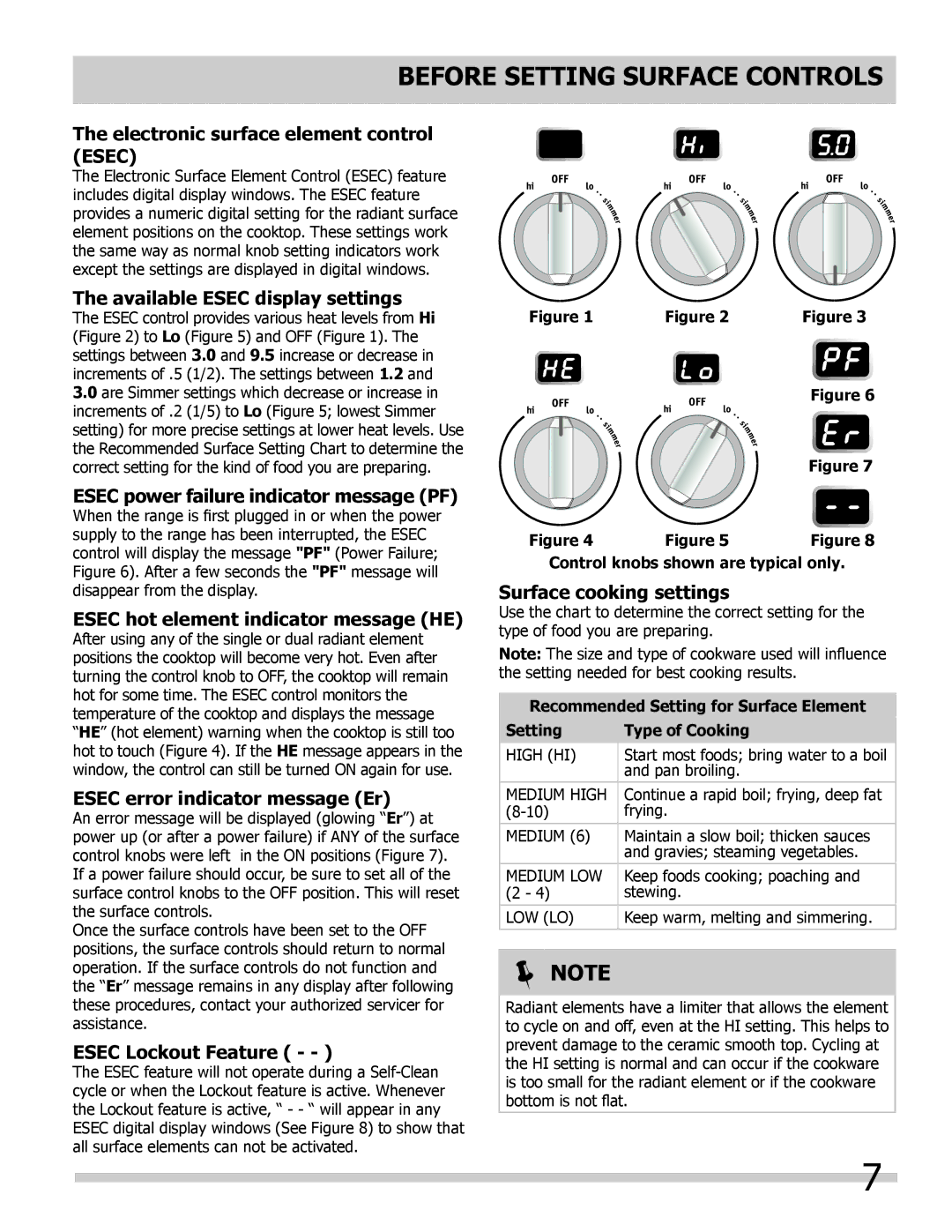 Frigidaire L5V3E4, 318205204 important safety instructions Before Setting surface controls 