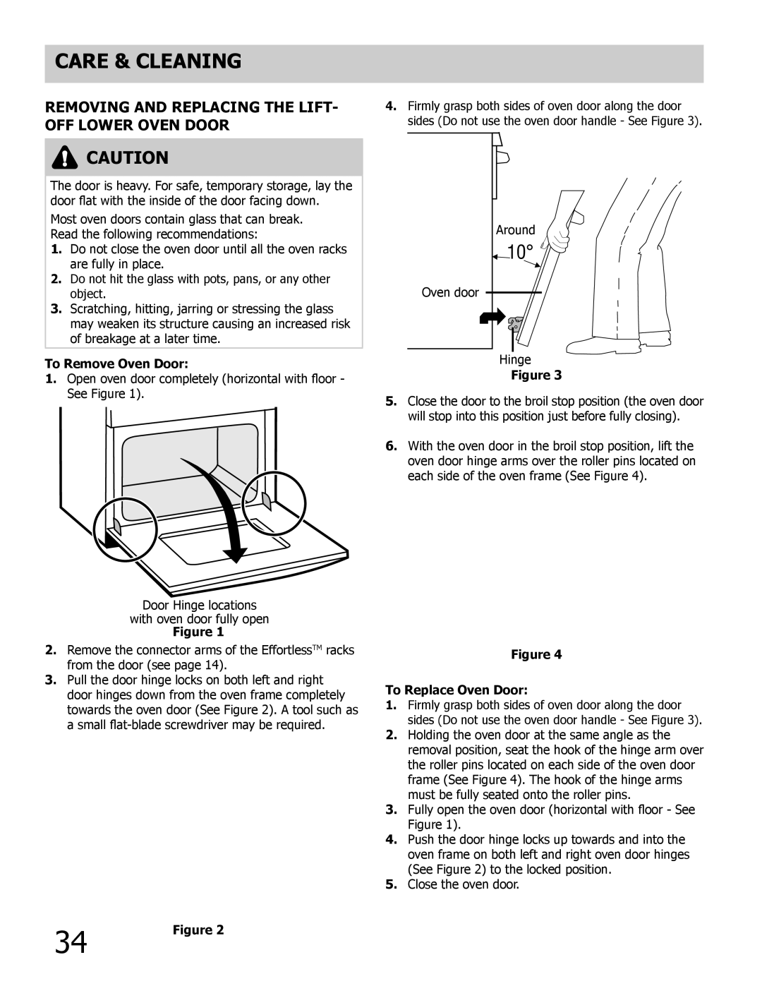 Frigidaire 318205205 manual Removing and replacing the lift, Off lower oven door, To Remove Oven Door, To Replace Oven Door 