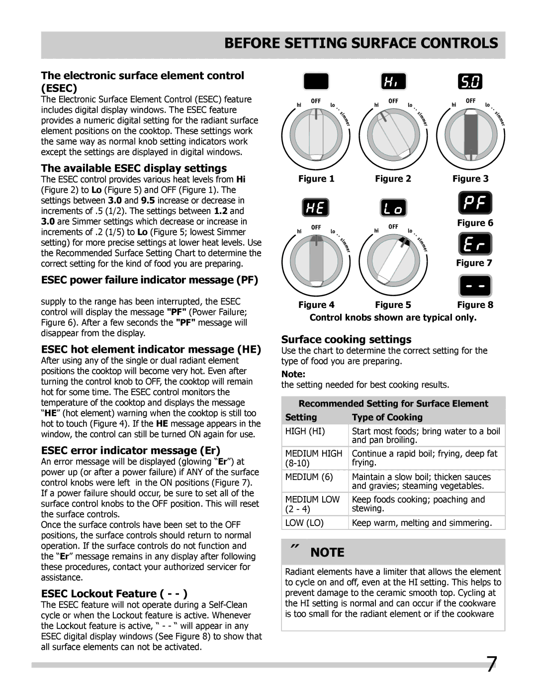 Frigidaire 318205205 manual Before Setting surface controls 