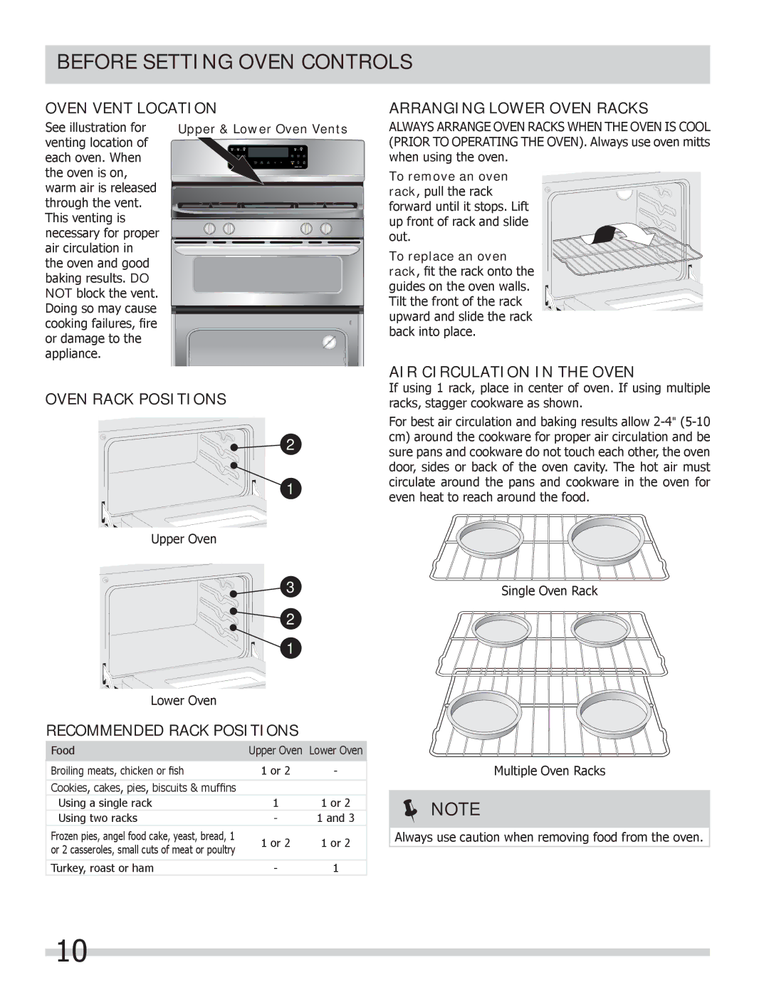 Frigidaire 318205258 important safety instructions Before Setting Oven Controls 