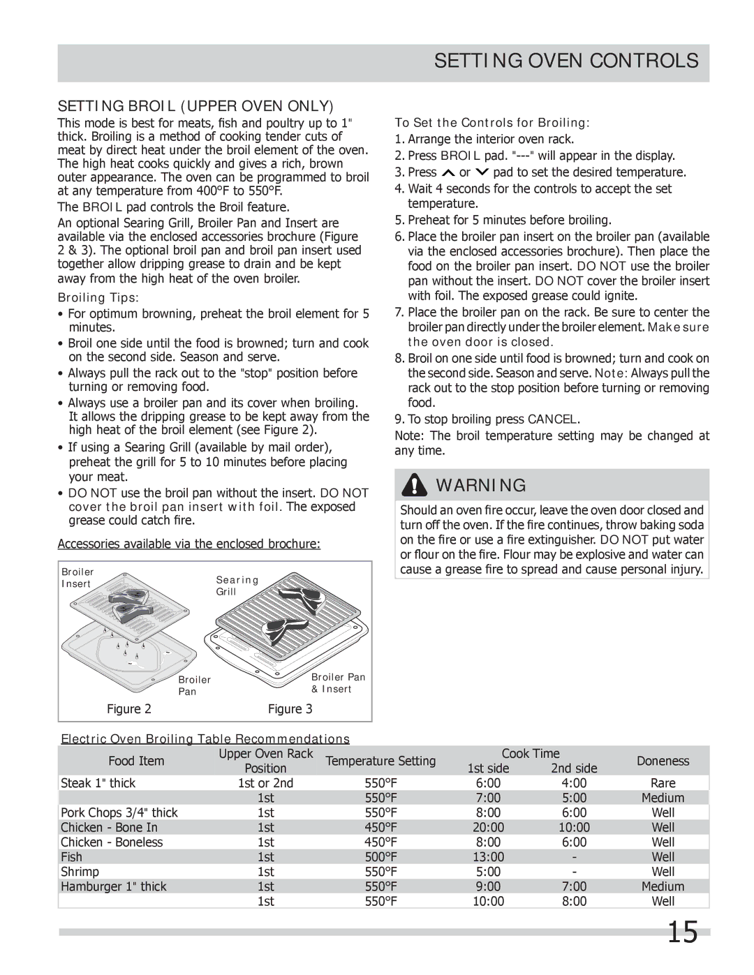 Frigidaire 318205258 Setting Broil Upper Oven only, Broiling Tips, To Set the Controls for Broiling 