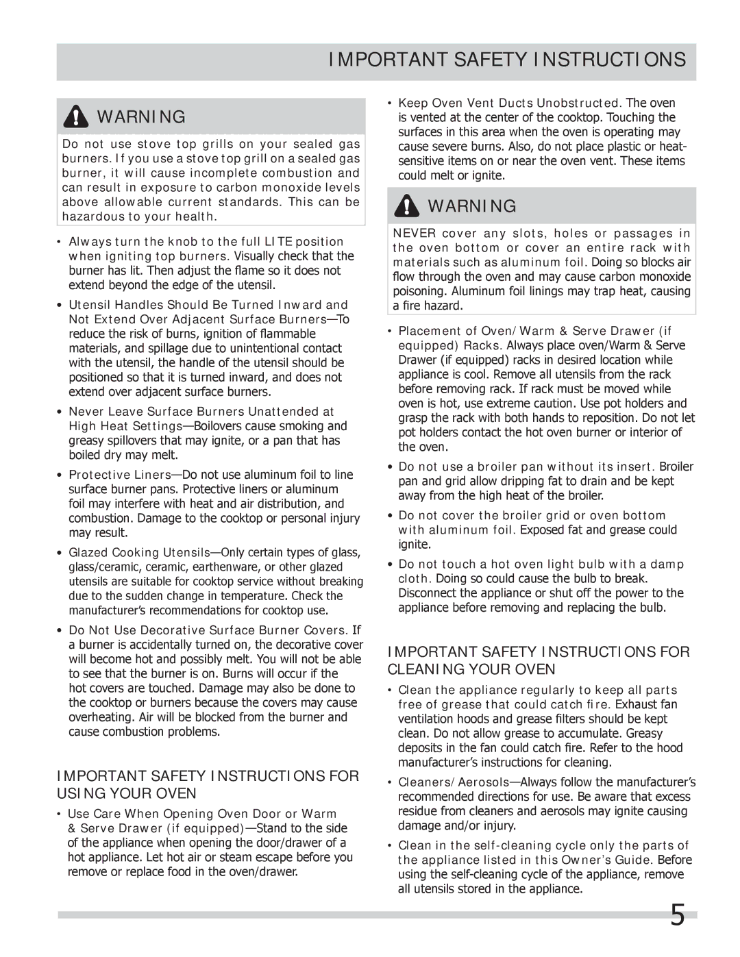 Frigidaire 318205258 important safety instructions Important Safety Instructions for Using Your Oven 