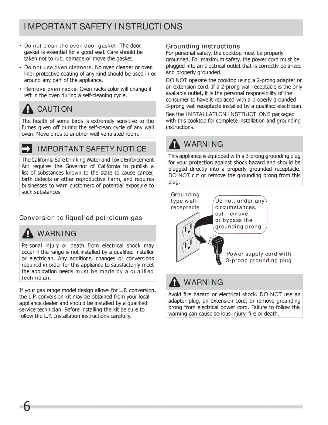 Frigidaire 318205258 important safety instructions Important Safety Notice 