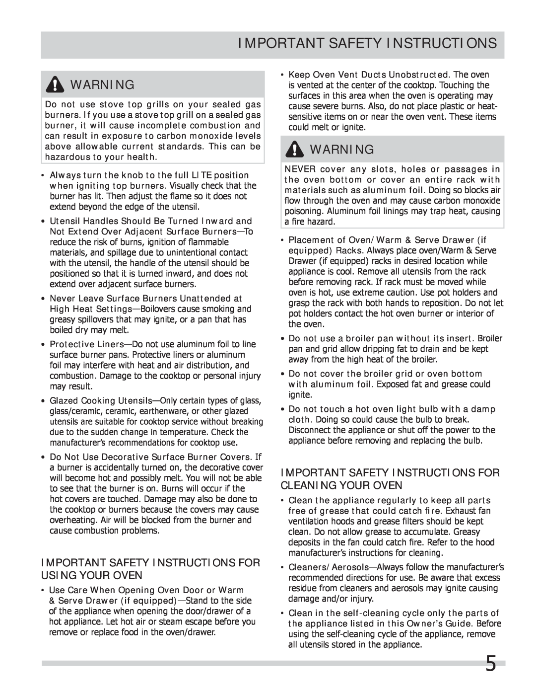 Frigidaire 318205258 important safety instructions Important Safety Instructions For Using Your Oven 