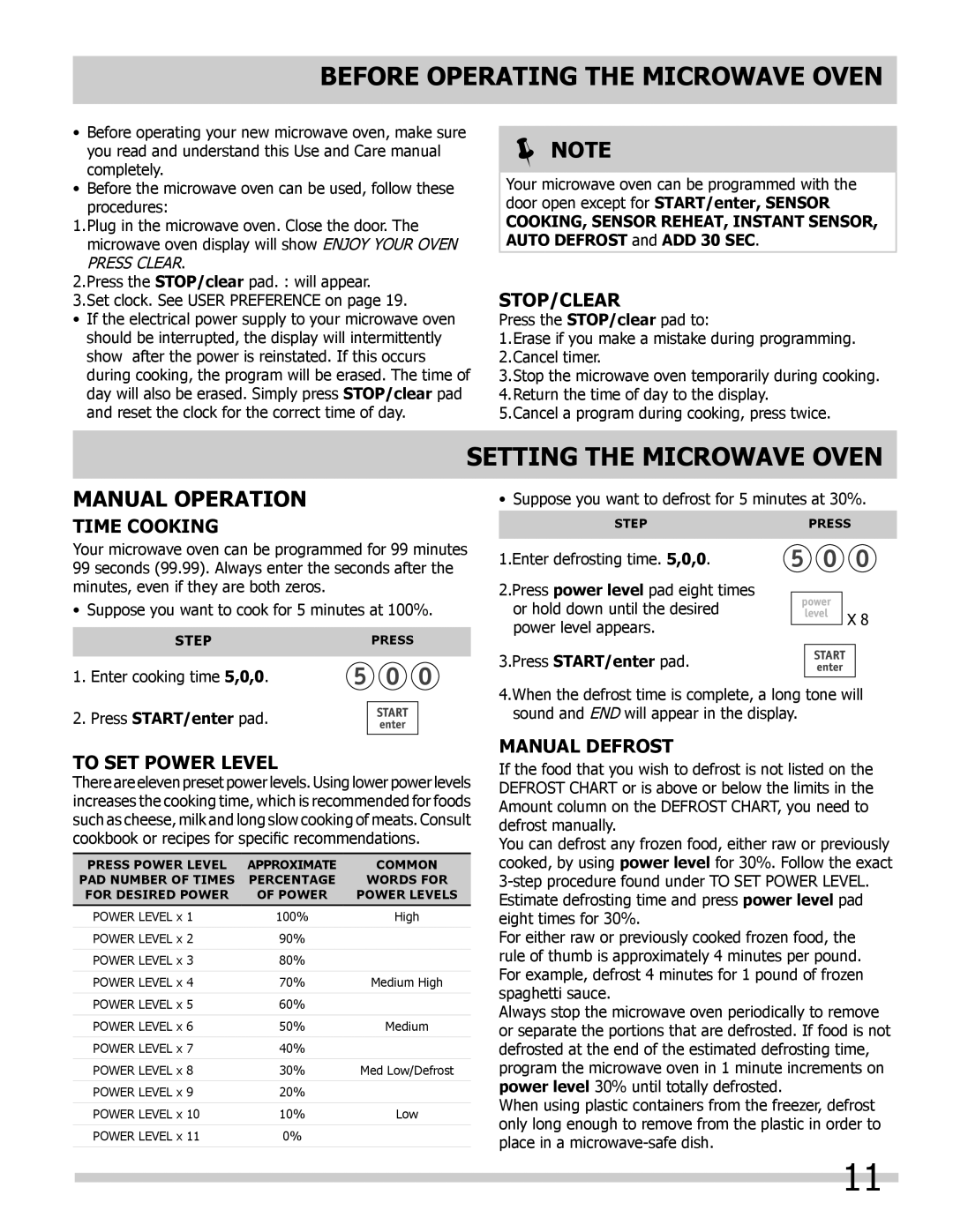 Frigidaire 318205300 Before operating the microwave oven, Setting the Microwave oven, Time Cooking, To SET Power Level 