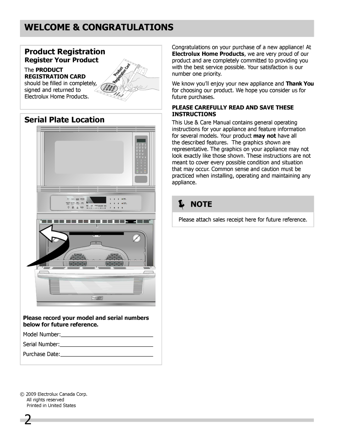 Frigidaire 318205300 Welcome & Congratulations, Register Your Product, Please Carefully read and save these instructions 