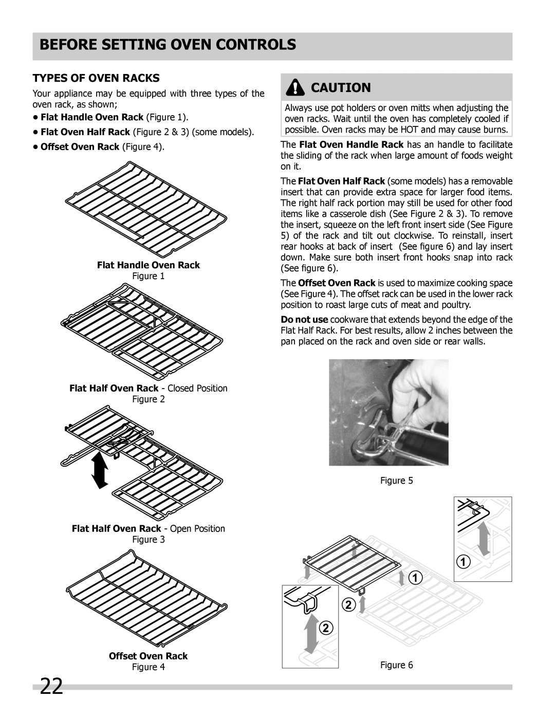 Frigidaire 318205300 important safety instructions Types of Oven Racks, Flat Handle Oven Rack Figure, Offset Oven Rack 