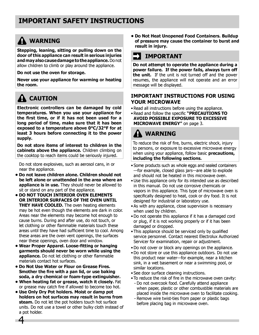 Frigidaire 318205300 important safety instructions Important Instructions for Using Your Microwave 