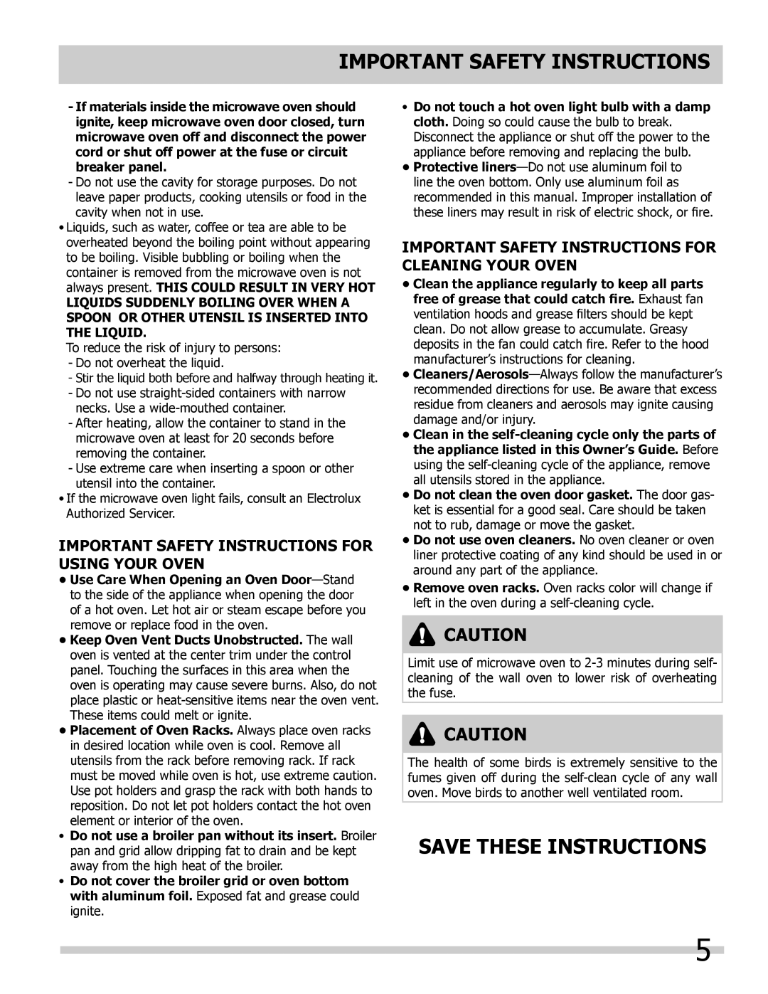 Frigidaire 318205300 important safety instructions Important Safety Instructions for Using Your Oven 