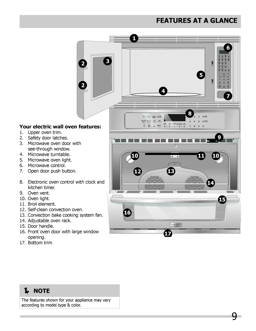 Frigidaire 318205300 important safety instructions Features AT a Glance, Your electric wall oven features 