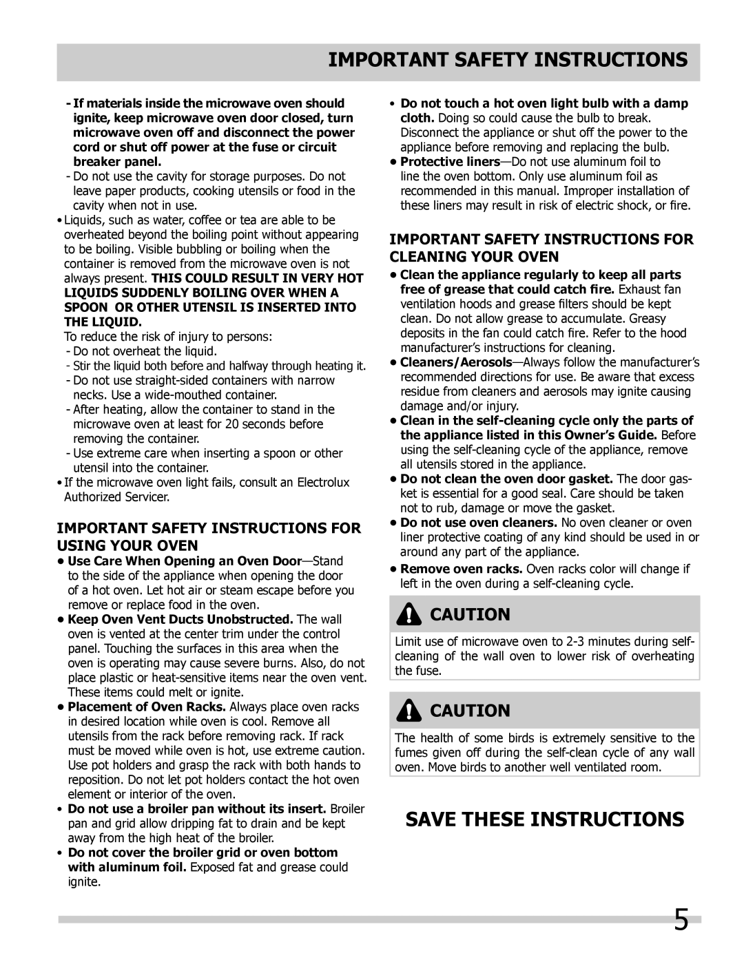 Frigidaire 318205300 Save these instructions, Important Safety Instructions For Using Your Oven 