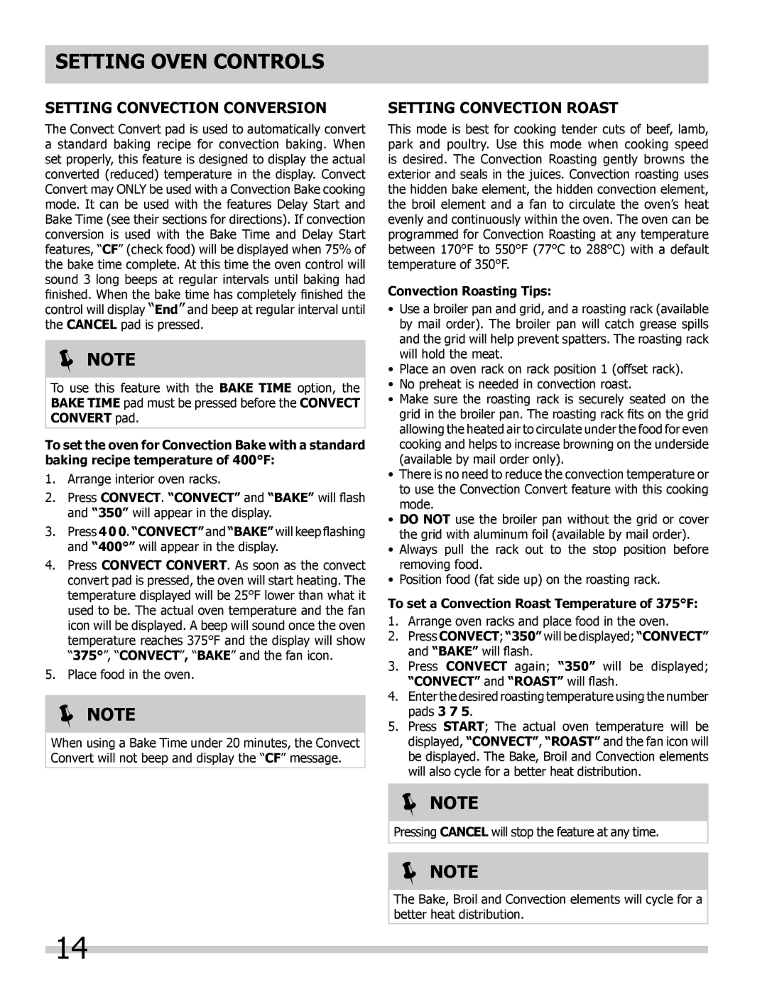 Frigidaire 318205302 manual Setting Convection CONVERsion, Setting Convection Roast, Convection Roasting Tips 