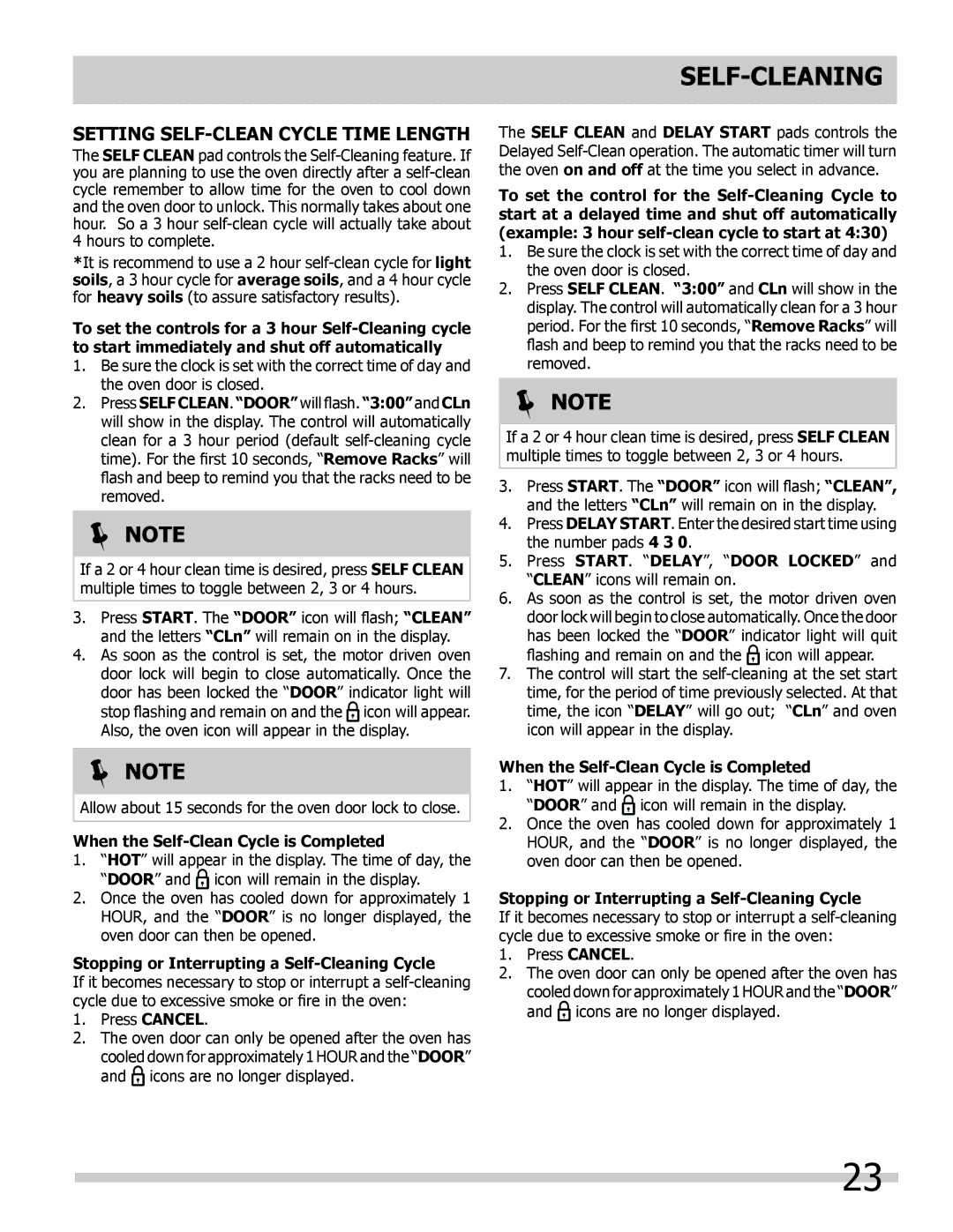 Frigidaire 318205303 Setting SELF-CLEAN Cycle Time Length, When the Self-Clean Cycle is Completed 