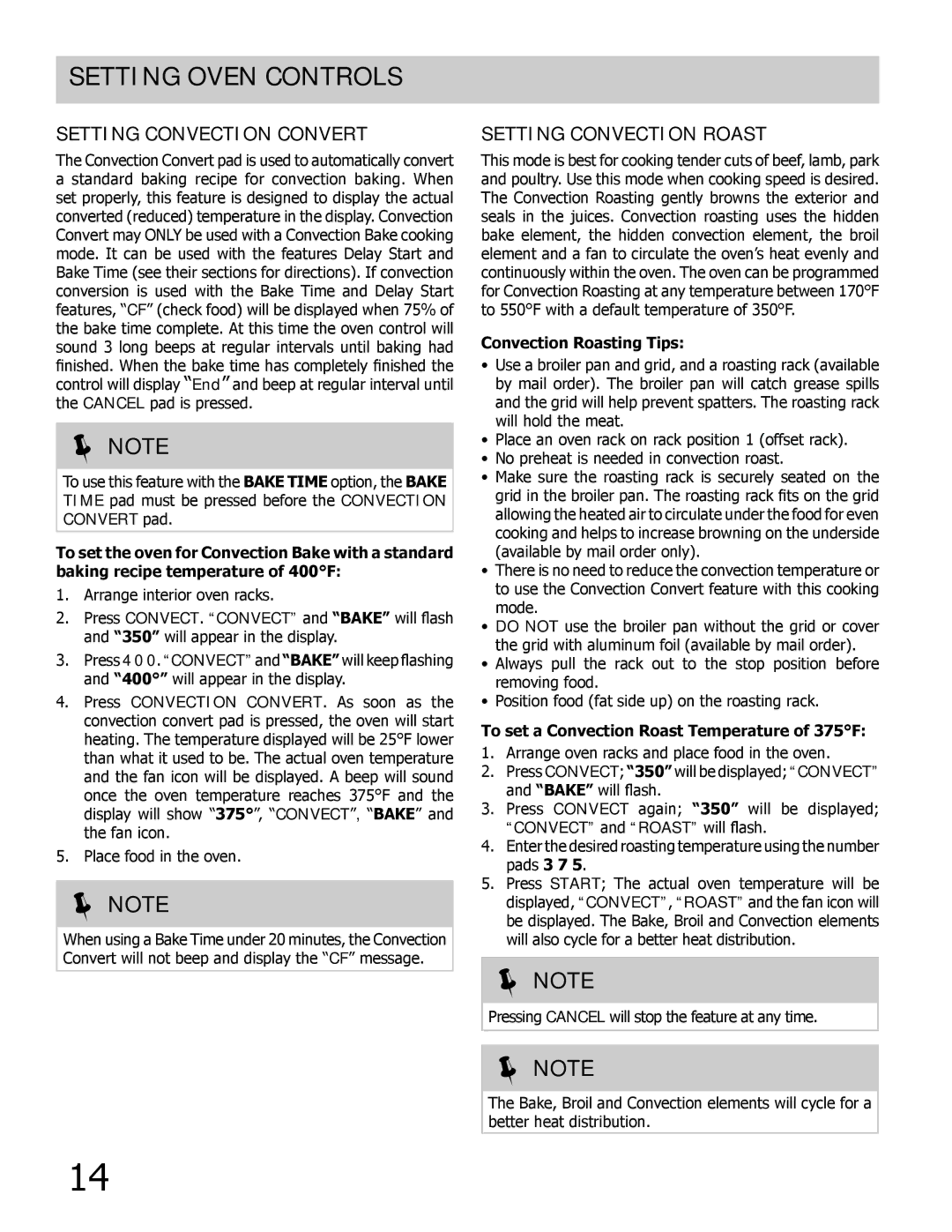 Frigidaire 318205307 Setting Convection Convert, Setting Convection Roast, Convection Roasting Tips 