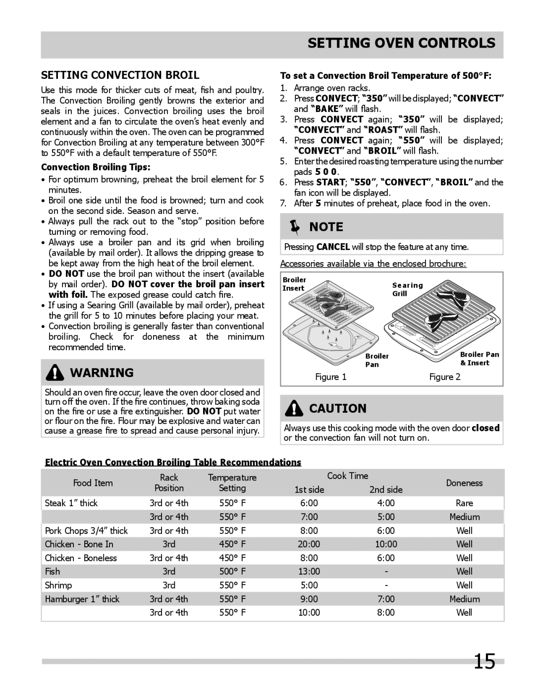 Frigidaire 318205307 Setting Convection Broil, Convection Broiling Tips, To set a Convection Broil Temperature of 500F 