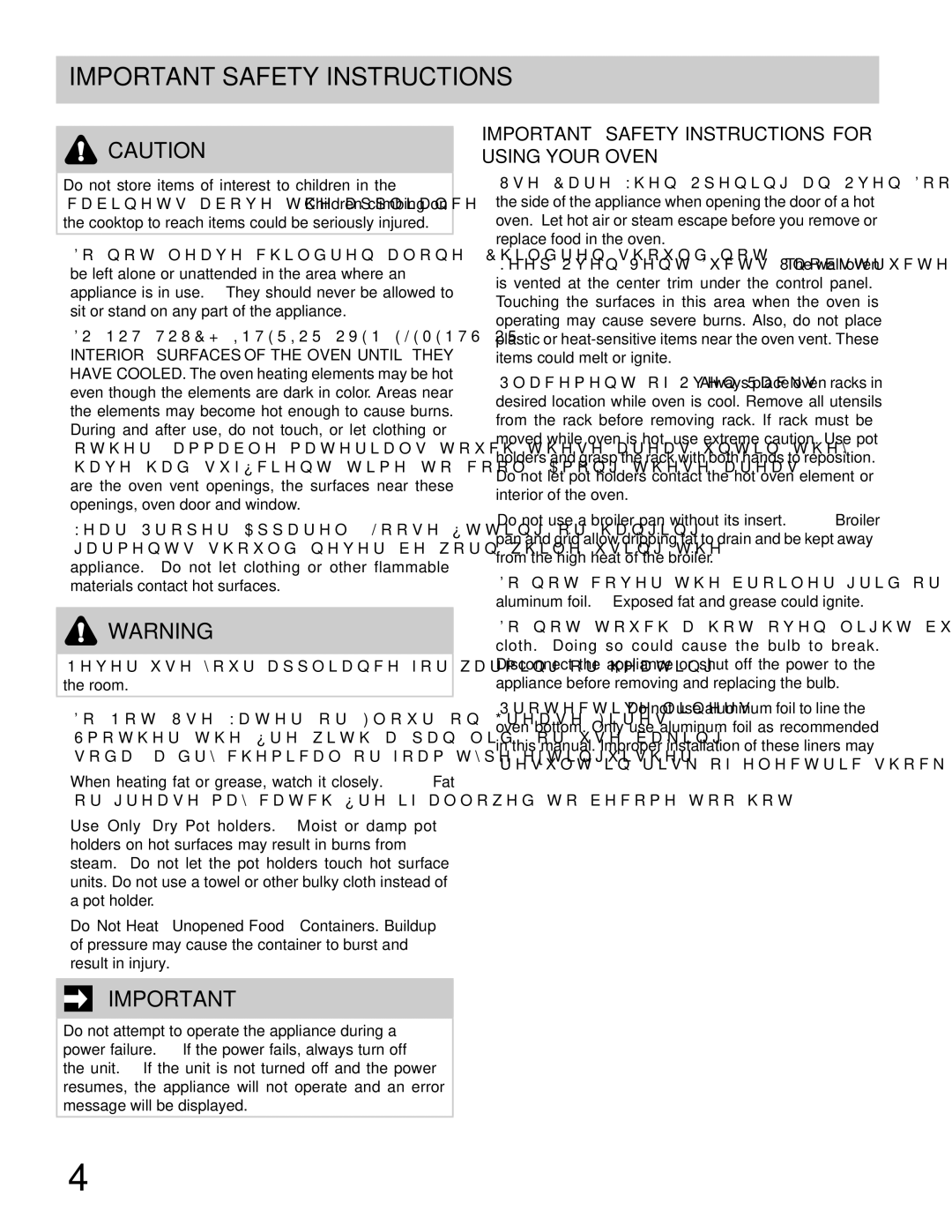 Frigidaire 318205307 Important Safety Instructions for Using Your Oven, Do not Touch Interior Oven Elements or 