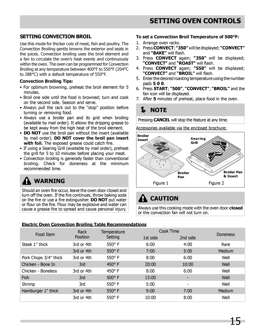 Frigidaire 318205308 Setting Convection Broil, Convection Broiling Tips, To set a Convection Broil Temperature of 500F 