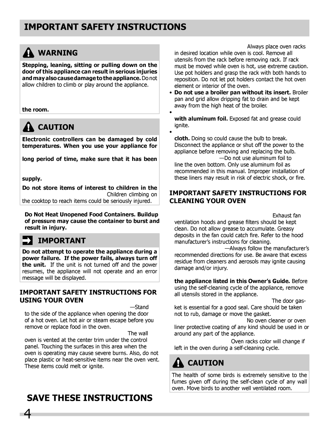 Frigidaire 318205308 important safety instructions Important Safety Instructions for Using Your Oven 