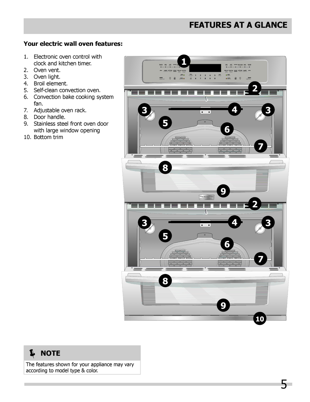 Frigidaire 318205308 important safety instructions Features AT a Glance, Your electric wall oven features 