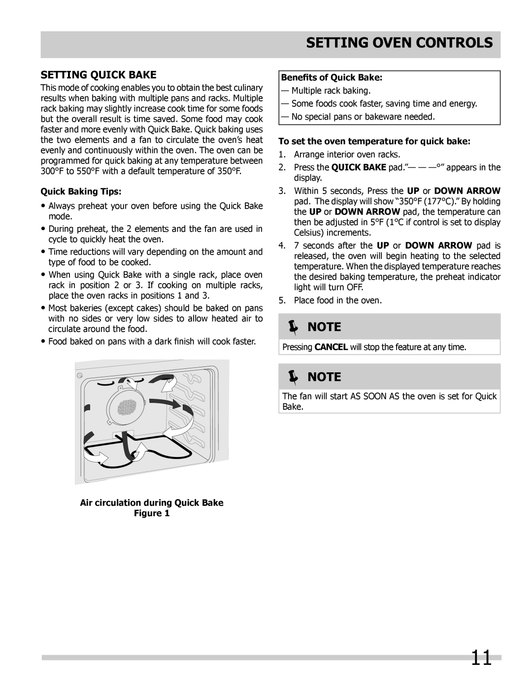 Frigidaire 318205325 important safety instructions Setting Oven Controls, Setting Quick Bake 