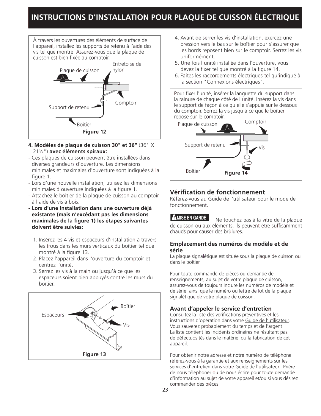 Frigidaire 318205403 Vérification de fonctionnement, Emplacement des numéros de modèle et de série 