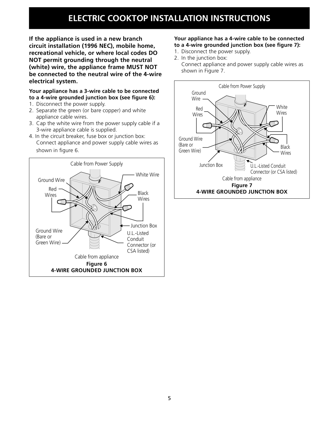 Frigidaire 318205403 installation instructions Conduit, CSA listed Cable from appliance 