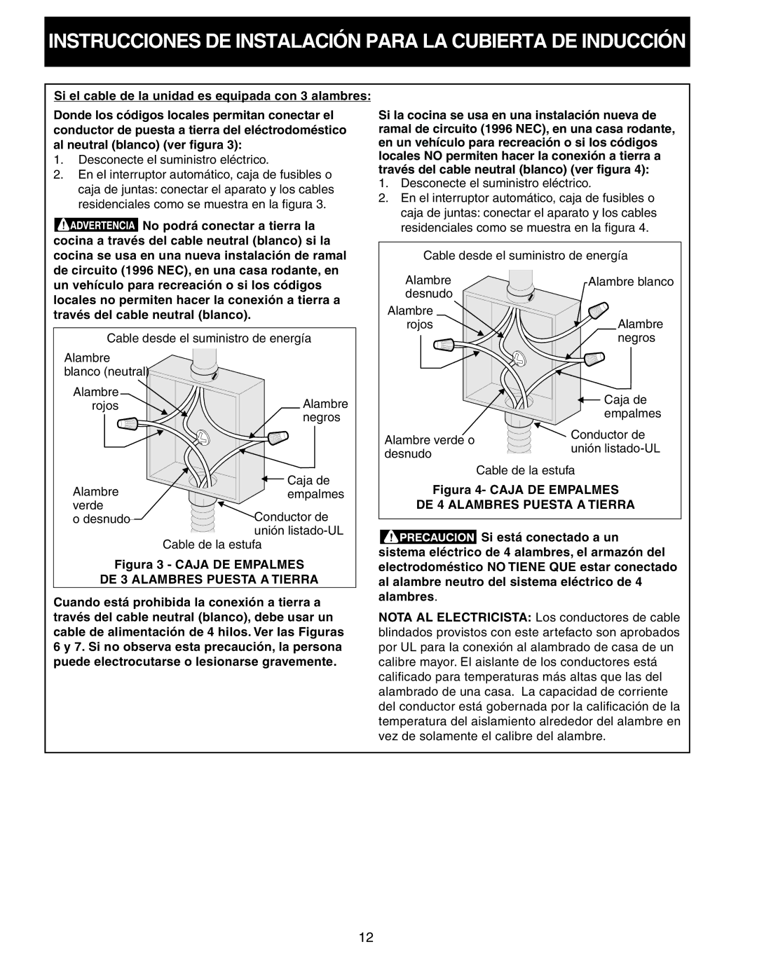 Frigidaire 318205412 installation instructions DE 3 Alambres Puesta a Tierra 