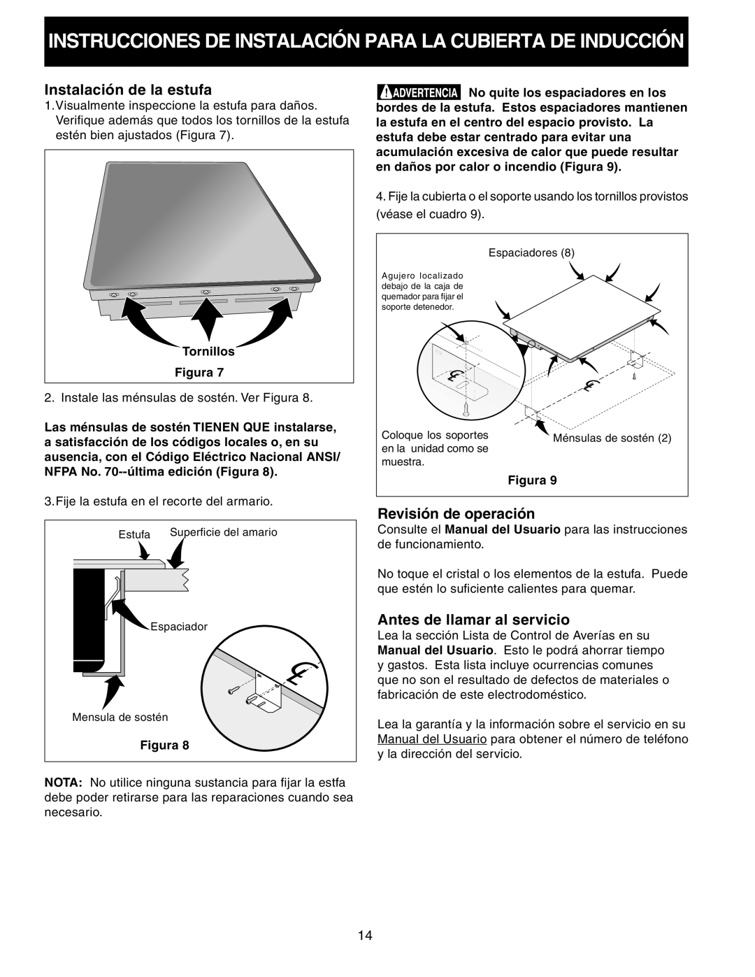 Frigidaire 318205412 installation instructions Instalación de la estufa, Revisión de operación, Antes de llamar al servicio 