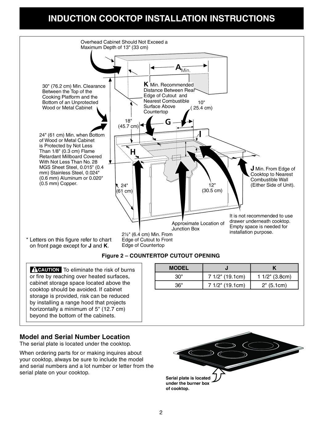 Frigidaire 318205412 installation instructions Model and Serial Number Location, On front page except for J and K 