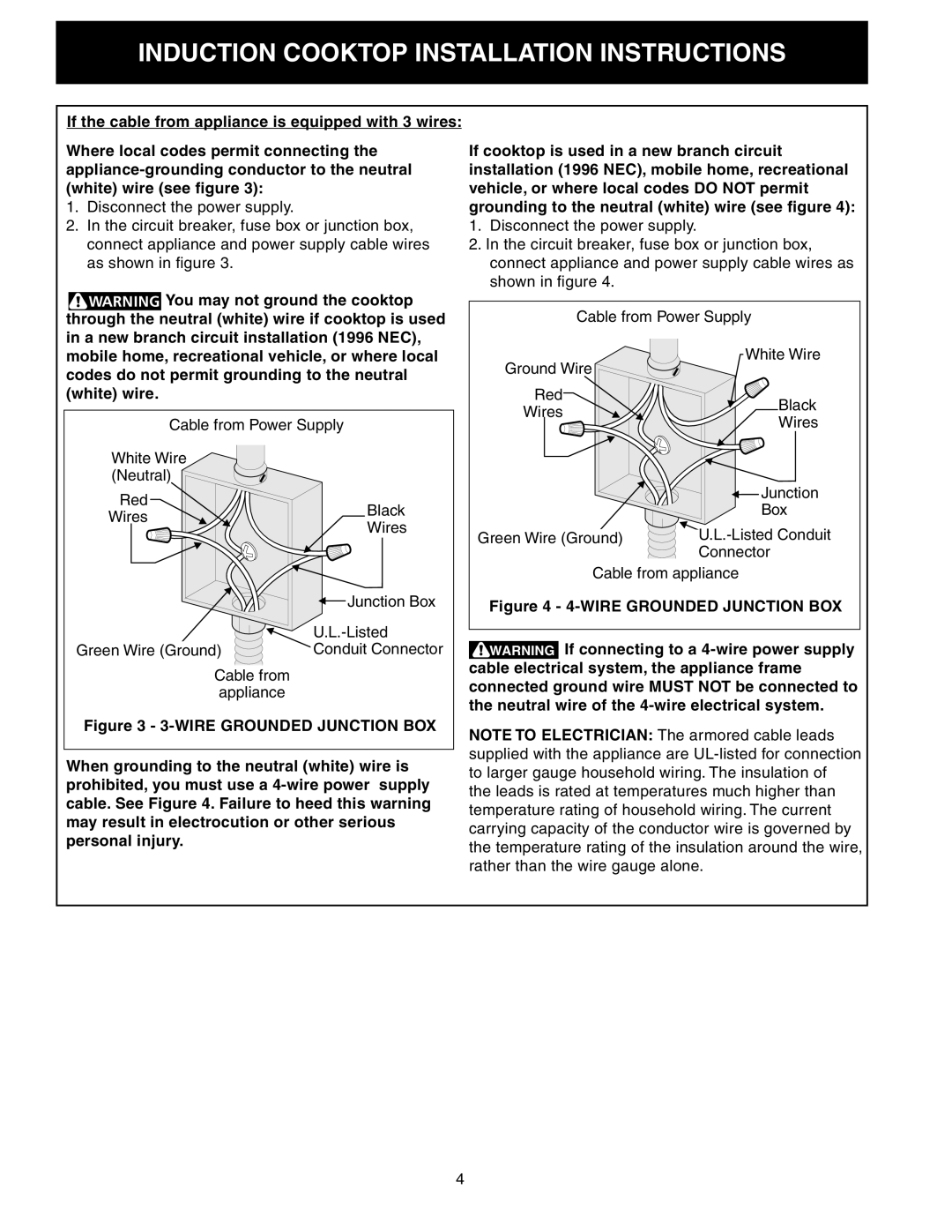 Frigidaire 318205412 installation instructions Wire Grounded Junction BOX 