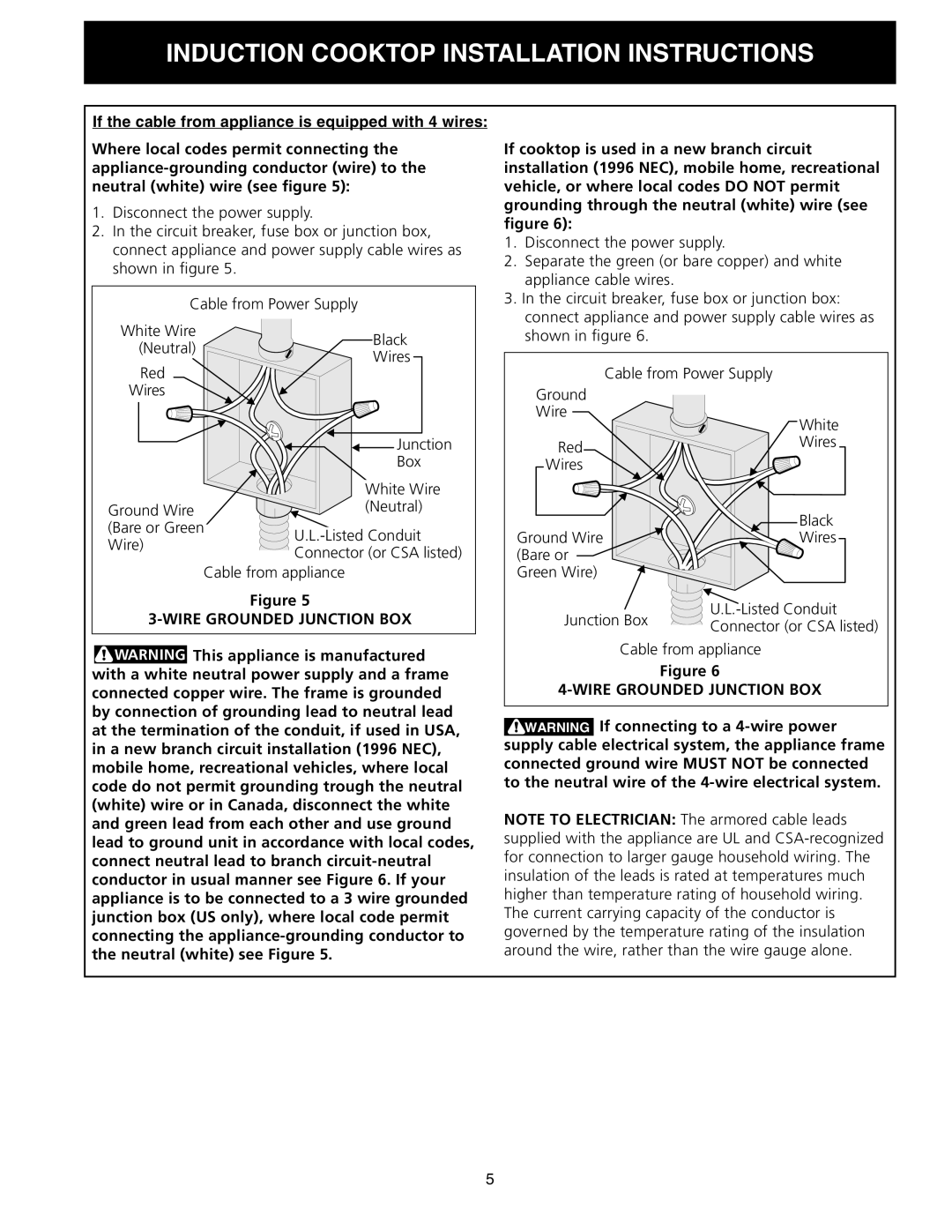 Frigidaire 318205412 installation instructions Wire Grounded Junction BOX 