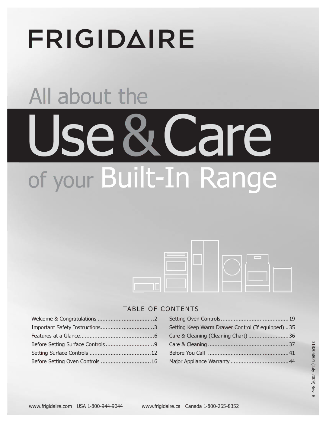 Frigidaire 318205804 manual Use &Care 