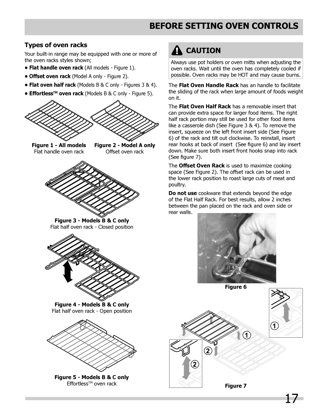 Frigidaire 318205804 manual Types of oven racks, Flat handle oven rack Offset oven rack 