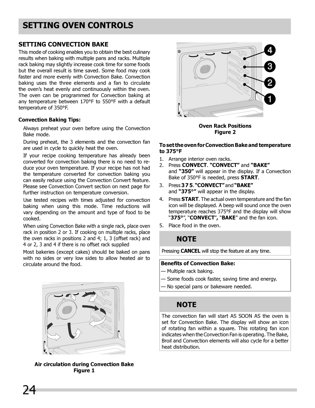 Frigidaire 318205804 manual Setting Convection Bake, Convection Baking Tips, Benefits of Convection Bake 