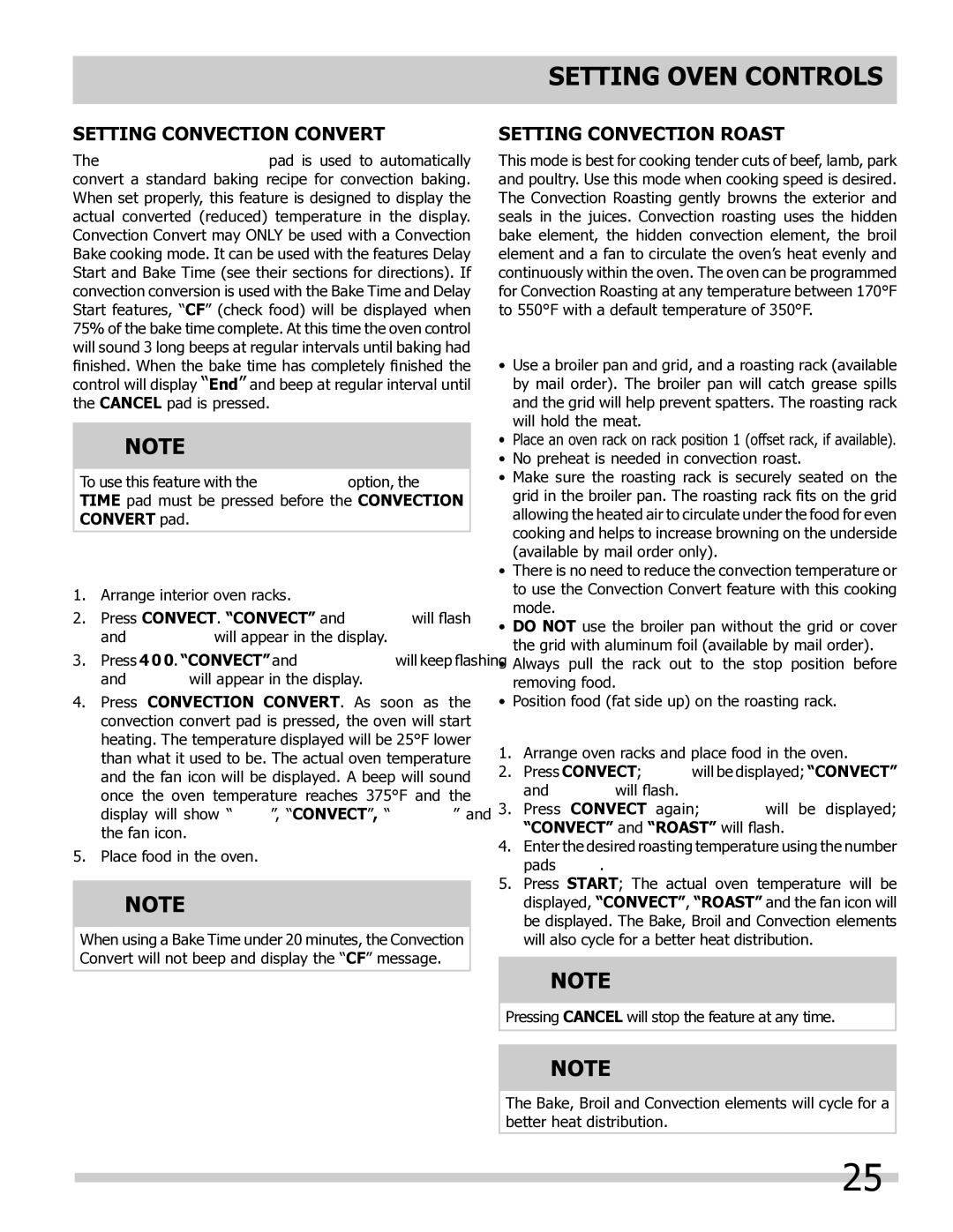 Frigidaire 318205804 manual Setting Convection Convert, Setting Convection Roast, Convection Roasting Tips 