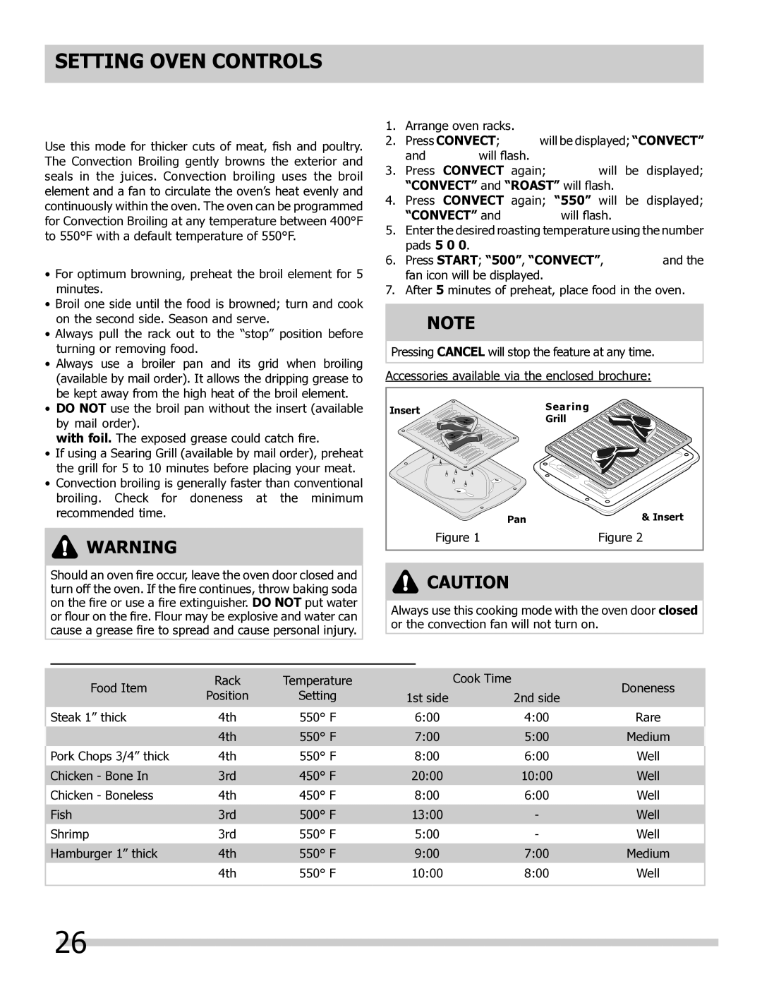 Frigidaire 318205804 manual Setting Convection Broil some models, Convection Broiling Tips 