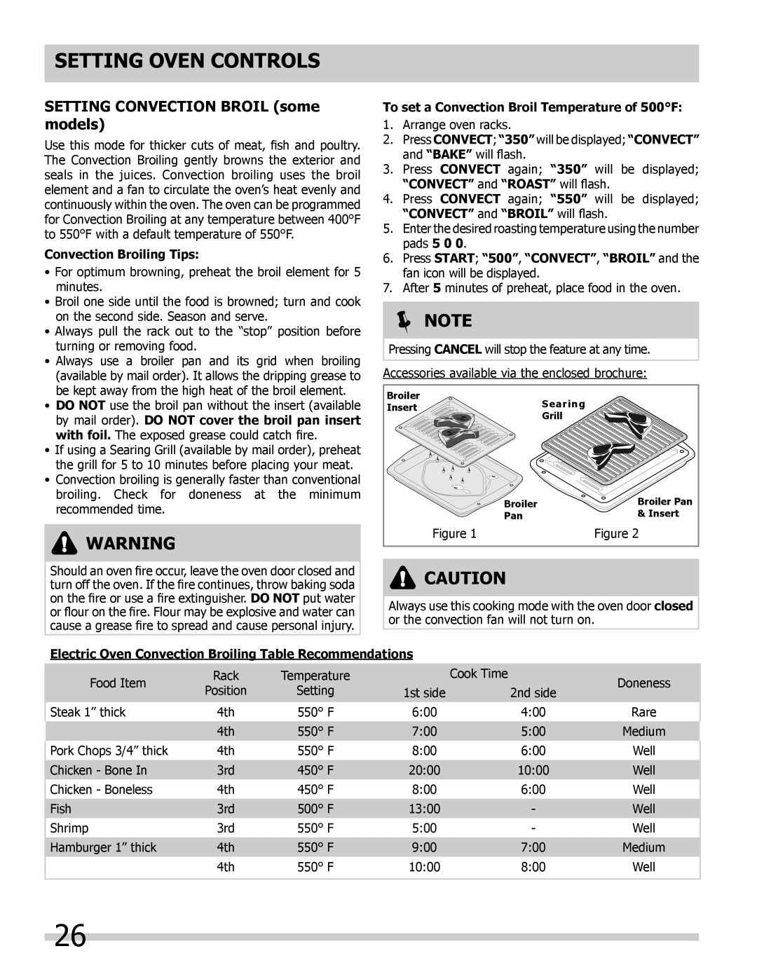 Frigidaire 318205804 manual Setting Convection BROIL some models, Convection Broiling Tips, Setting OVEN controls,  Note 