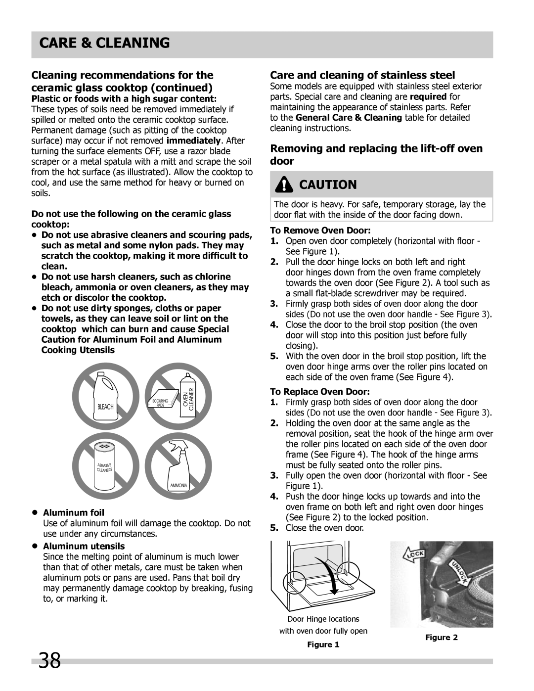 Frigidaire 318205804 Cleaning recommendations for the ceramic glass cooktop continued, Aluminum utensils, Care & Cleaning 