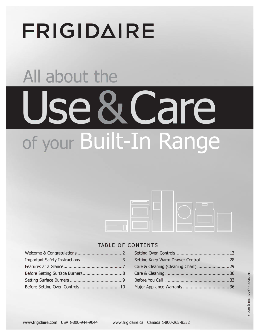 Frigidaire 318205852 manual Use &Care 