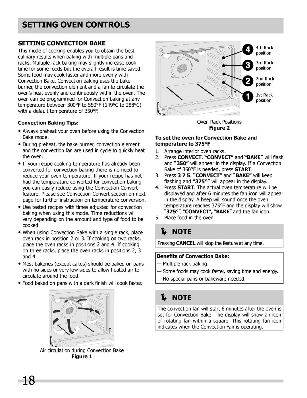 Frigidaire 318205852 manual Setting Convection Bake, Convection Baking Tips, Benefits of Convection Bake 