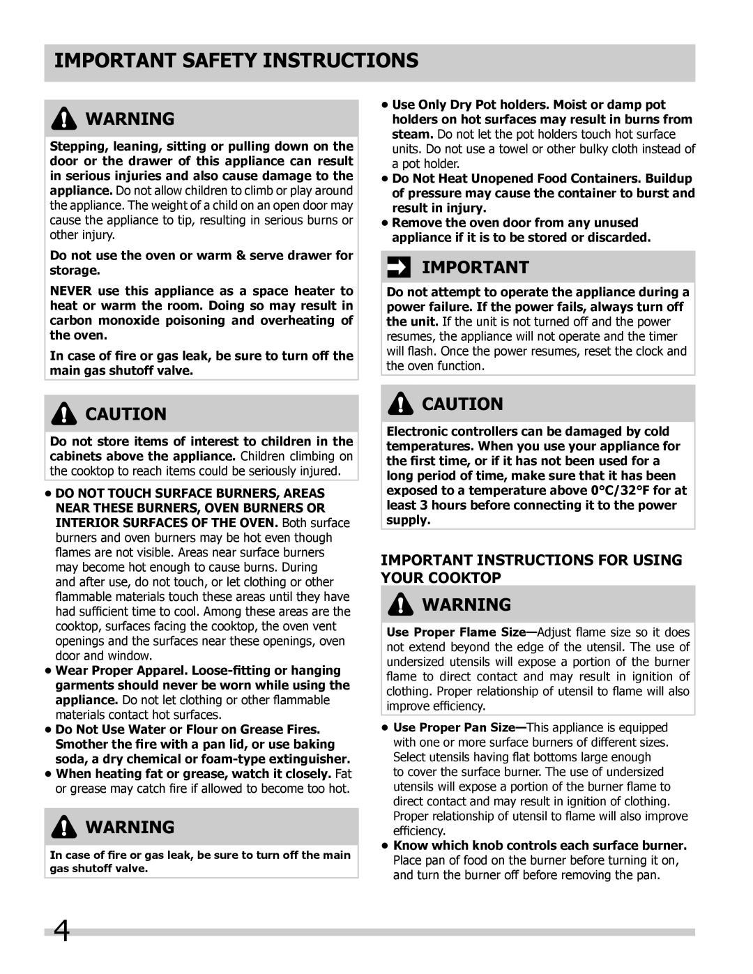 Frigidaire 318205852 manual Important Instructions for Using Your cooktop, Know which knob controls each surface burner 