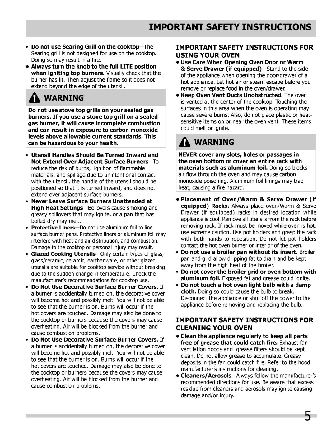 Frigidaire 318205852 manual Important Safety Instructions for Using Your Oven 