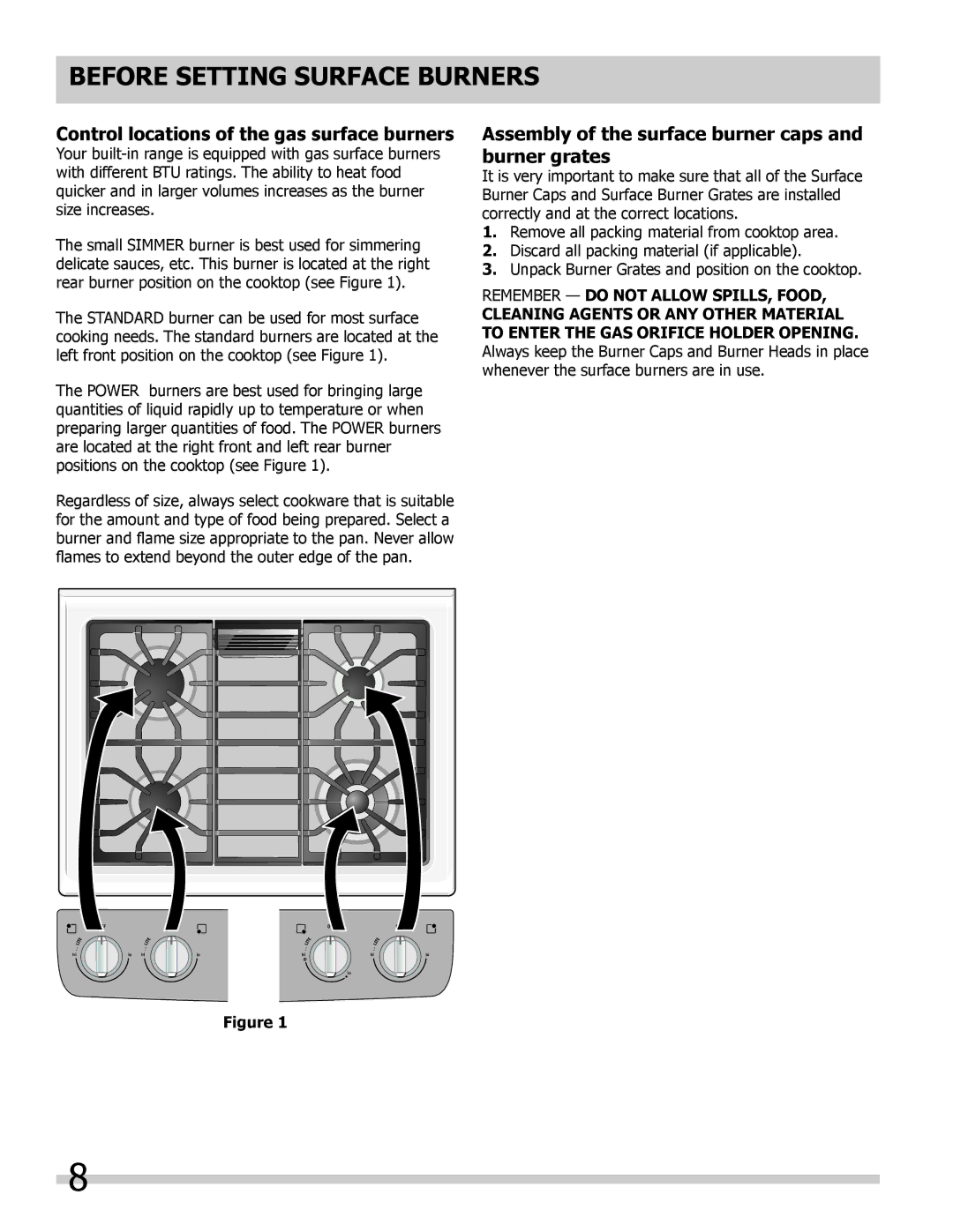 Frigidaire 318205852 manual Before setting surface burners, Control locations of the gas surface burners 