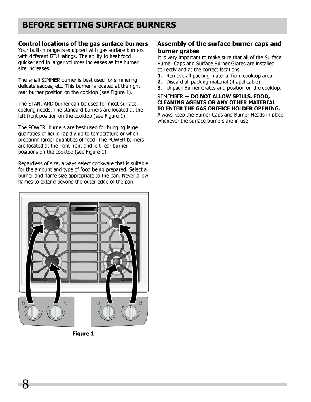 Frigidaire 318205852 manual before setting surface burners, Control locations of the gas surface burners 