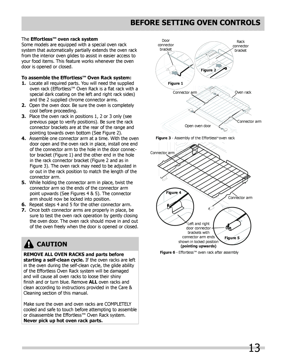 Frigidaire 318205854 manual Effortless oven rack system, To assemble the Effortless Oven Rack system 