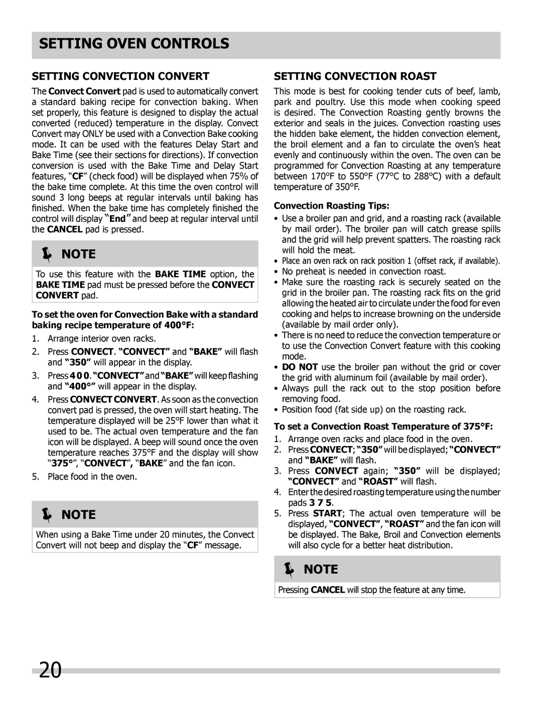 Frigidaire 318205854 manual Setting Convection Convert, Setting Convection Roast, Convection Roasting Tips 