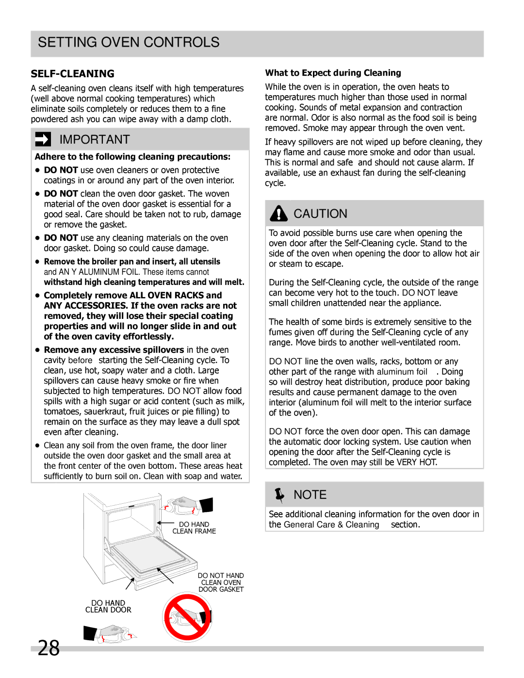 Frigidaire 318205854 manual Self-cleaning, Adhere to the following cleaning precautions, What to Expect during Cleaning 