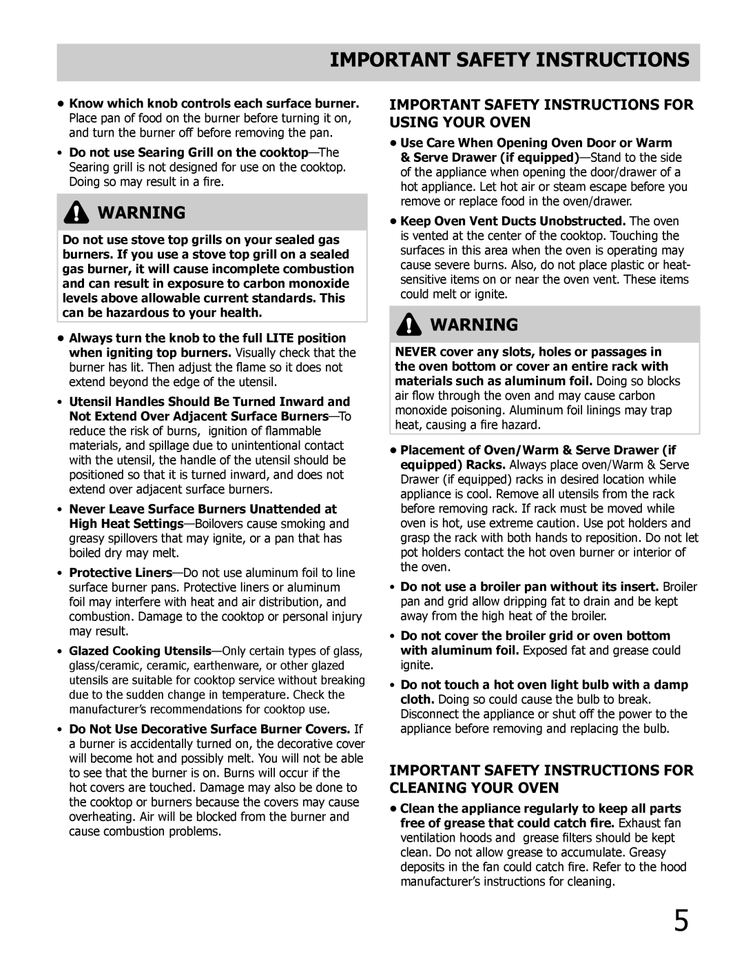 Frigidaire 318205854 manual Important Safety Instructions for Using Your Oven, Know which knob controls each surface burner 