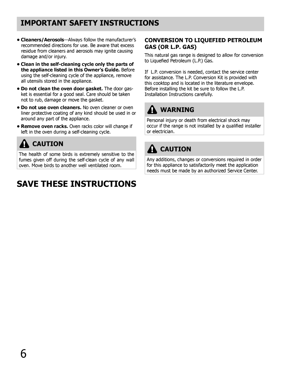 Frigidaire 318205854 manual Conversion to Liquefied Petroleum Gas or L.P. Gas 