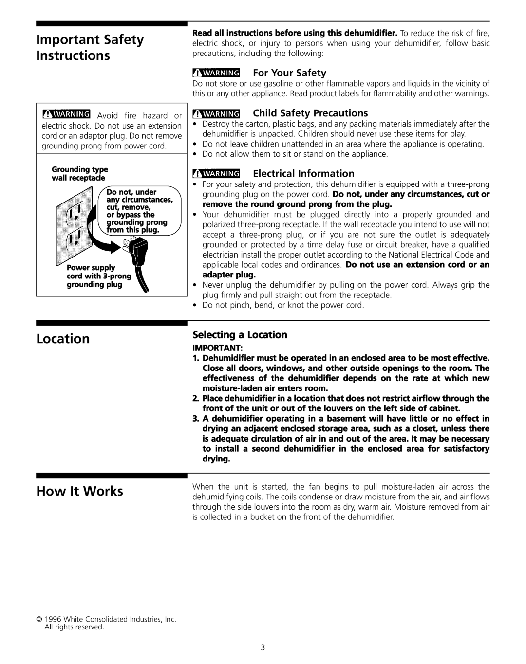 Frigidaire 327000009 warranty Important Safety Instructions, Location, How It Works 